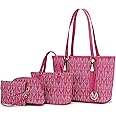 MKF Collection Tote Bag for Women, Shoulder Handbag & Wristlet Pouch Purse Top Handle Vegan Leather 4Pcs Set Pocketbook