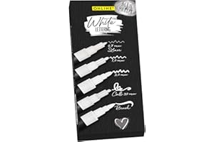 ‎ONLINE Online 5er-Set Handlettering-Stifte Weiß I Stark deckendes Handlettering Starter Set mit Brush Pen, Fineliner, Kalligrafie Stift & Markern I weiße Acryl Marker Stifte für Bullet Journal, DIY-Projekte