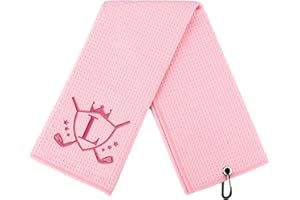 CGFN Golf Towel Gift, Golf Gifts for Men, Women Microfiber Waffle Golf Towels with Embroidered Monogrammed |16”x 24”Golf Towels for Golf Bags with Clip for Men (Pink, Initial-L)