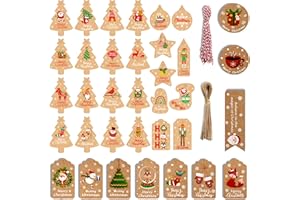 DESDIRA 150pcs Etichette per regali di Natale, Forma Dell'Albero, Rotonda, Quadrata Etichette regalo Kraft Marrone, Appese con Filo di Cotone e Spago, per Decorazioni Fai da Te(7 x 4 cm/7,6 x 5,2 cm)