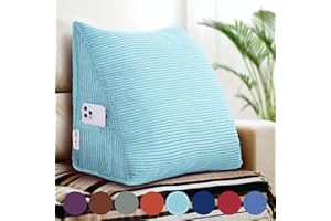VERCART Rückenkissen Keilkissen Rückenlehne Kissen für Bett Sofa Kopfteil Gepolstert Bettkissen Wandkissen Sofakissen Groß Rueckenkissen Couchkissen Dekokissen KordsamtAzurblau 45cm