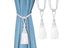 BEL AVENIR - Alzapaños decorativos para cortinas, hechos a mano, elegantes, con borlas, alzapaños para cortinas (blanco, 2)