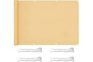 CHBIN Privacy Shield Screen Cover 0.65x5.5m Balcony Screen Balcony Shield Fence HDPE Weatherproof with Eyelets and Cord and Cable Ties Attached for Balcony Pool Porch Railiing Gardening, Cream Color