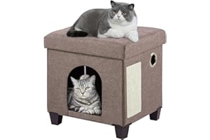BRIAN & DANY Lit pour Chat Pliable, Niche Chat avec Planche à Grattoir et Balle, 37 x 31,8 x 36 cm, Marron