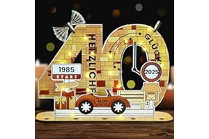 Belillpipi 2025 Holzfarbe Originelle 40 Geburtstag Deko Geburtstag Holz mit LED, Frauen & Männer Geburtstag Pixel Retro Holz-Schild Gästebuch für Geschenke, Partys, Geburtstage, Jubiläum