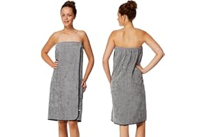 Sowel Damski kilt do sauny, 100% bawełna organiczna, ręcznik do sauny z zapięciem na rzepy i gumowym ściągaczem, ręcznik do sauny o długości do kolan, 80 x 130 cm, szary/granatowy