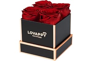 LOVAPPY Preserved Roses in A Box - Forever Roses That Last A Year - Eternal Rose Box - Flowers for Delivery Prime Birthday - Long Lasting Roses in Box- Gift for Her, Mom, Wife(Red, 4pcs)