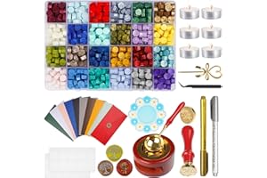 MICTER Kit di timbri per ceralacca con 24 colori e 600 perline per ceralacca con timbro per ceralacca scaldacalacca penna metallica e busta Ceralacca Kit per inviti a nozze lettere e confezioni regalo-2