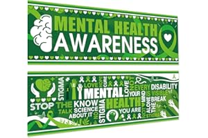 Harloon 2 Pcs Mental Health Awareness Decoration 13.8 x 38.6 Inch Mental Health Month Decorations Motivational Green Classroom Decor for School Wall Indoor Outdoor Bulletin Board Party Supplies