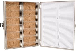 Heathrow Scientific HD15994F Microscope Slide Box, Cork Lined, 100 Place, 208 mm Length x 175 mm Width x 34 mm Height, Gray