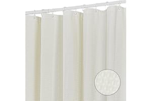 DAMAI Cortina de Ducha Poliéster Cortina de Baño con 12 Ganchos Lavable a Máquina Impermeable para Bañera 183 x 183 cm Gofre Beige