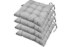 casaviva® Set 4 Cuscini Sedia 9 impunture con lacci Made in Italy lavorati a mano in 100% cotone stampato effetto lino imbottitura deluxe 7 cm (grigio chiaro)