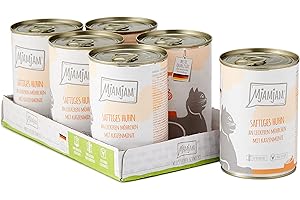 MjAMjAM - premium wet food for cats - juicy chicken with delicious carrots, pack of 6 (6 x 400 g), grain-free with extra meat
