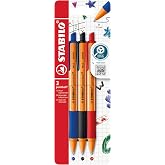Retractable pen made of 79% recycled plastics STABILO pointball - pack of 3 colours | pack de 3, azul, negro, rojo