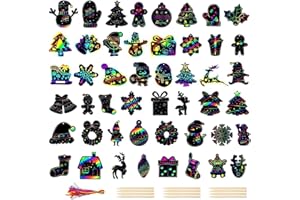 JIUHAO Christmas Scratch Art for Kids,48 Pieces Xmas Scratch Crafts Foil Art Paper Holographic Painting DIY Rainbow Magic Scratch Paper for Kids Party Bag Fillers Party Favor Holiday Decor