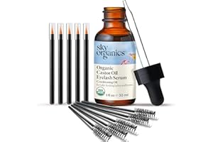 Sky Organics Huile de Ricin Biologique Sérum pour les Cils, 100% Pure et Pressée à Froid – Peau Sèche, Favorise des Cheveux, des Cils et des Sourcils d’Apparence Plus Fournie, 30 ml