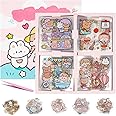 Montchi 100 Sheets Cute Kawaii Stickers, Cartoon Stickers in 5 Themes, Mini Stickers Aesthetic Stickers for Scrapbooking Notebook Calendars with Clips
