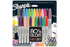 Sharpie Marqueurs Permanents Pointe Fine, Édition Limitée Couleurs Glam Années 1980, Pochette de 24