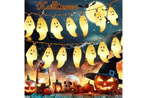 SYLANDA Luci Stringa Halloween, 3M 20 LED Stringa Fantasma, 2 Modalità di Luci Tremolanti e Fissa, Luci Fata di Halloween Batteria Alimentate, Impermeabile Luce Colorate per Festa Giardino Halloween