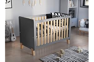 Love For Sleep Babybett Beistellbett 120x60cm mit Schaumstoffmatratze Aloe Vera Grau-Kiefer Francis Kinderbett Baby Bett Holz - Kinderbett Babybett, Mitwachsend Gitterbett Baby Bed