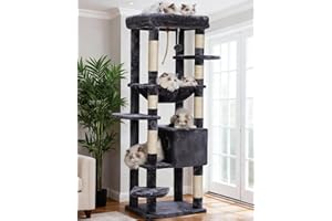 Heybly Arbre à Chat pour Gros Chats 20 lbs (9 kg) Résistant, Tour XXL 152 cm pour Chat d'Intérieur, Meuble Multi-Niveaux avec Plateforme en Peluche, Panier Doudou, Condo HCT050G