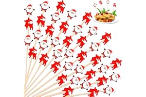SRIZIAN 100 Pezzi 5.1 inch Stuzzicadenti Cocktail di Cervo e Babbo Natale, Stecchini per Aperitivo Bastoncini per Cocktail Bambù Cocktail per Frutta Cibo Aperitivo Decorazione Festa