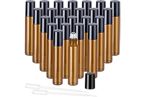 BELLE VOUS Kleine Roll On Flasche Leer Braunglas mit 2 Pipetten (24er Pack) - 10ml Braune Glasflaschen Set - Nachfüllbare Edelstahl Roll On Glasflaschen für Ätherisches Öl & Aromatherapie