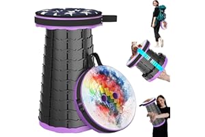 ‎ALEVMOOM ALEVMOOM 2024 Verbesserter Klappbarer Hocker mit Kissen, Tragbarer Campinghocker, Klapphocker mit Stabilerer Belastbarkeit 200 kg, Verstellbarer Teleskophocker Hocker,Wandern, Reisen, Grillen
