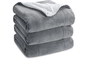Bedsure Sherpa Fleece Blanket King Size - Fluffy Microfiber Solid Blankets for Bed Large Throw, Silver Grey, 230x270cm