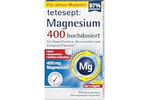 ‎TETESEPT tetesept Magnesium 400 hochdosiert – Nahrungsergänzungsmittel mit Magnesium – leicht schluckbare Magnesium Tabletten für aktive, normale Muskeln*– 1 x 30 Tabletten