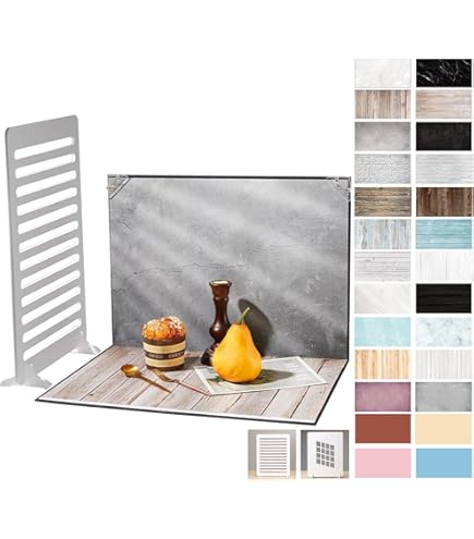 HengMing 30 x 40 cm Photo Background Set for Small Products, Reflector, Cardboard and 9 Pieces, Double-Sided Background Paper with 18 Patterns for Food, Jewelry, Cosmetics
