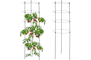 Relaxdays Rankhilfe 2er Set, Metall & Kunststoff, 90 cm hoch, 4 verstellbare Ringe, Rankstütze Kletterpflanzen, schwarz
