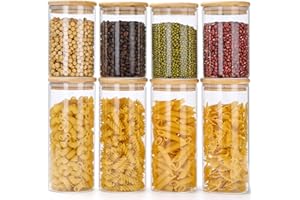Lannvan Vorratsgläser mit Deckel, 8er Set Vorratsdosen Glas Aufbewahrungsgläser Luftdicht, Vorratsglas mit Holzdeckel für Pasta, Cornflakes, Müsli, Bohnen Aufbewahrung - 4x 900ml + 4x 500ml