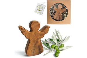 ‎OLIQUE OLIQUE Schutzengel aus Olivenholz - Handgemachter Handschmeichler als Geschenk zur Geburt, Taufe Kommunion und zur Firmung (Ohne Gravur)