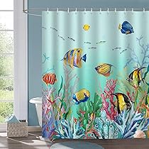 Rideau De Douche 120 X 200 Rideaux Douche Plage Rideau Salle De Bain Lavable Anti Moisissure Océan Rideau Douche étoile De Mer Imprimé DéCoratif Tissu Polyester Avec Crochets