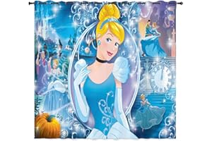 LKFFHAVD Disney Lot de 2 rideaux occultants avec œillets d'impression 3D - Cendrillon Raiponce - Pour chambre à coucher, chambre d'enfant (150 × 166 (l x H) - 6)