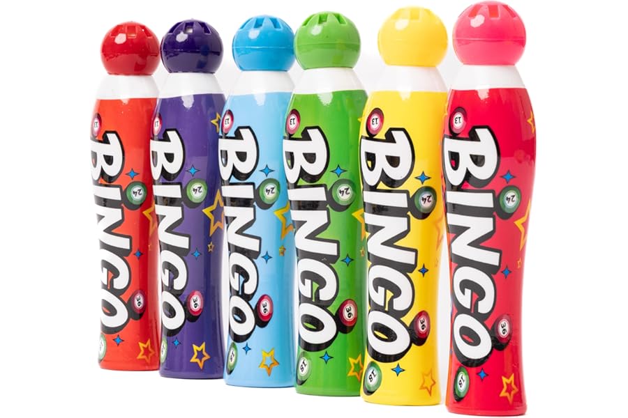 evelay Large Bingo Dabbers Pack of 6 | Mixed Colour Felt Tip Markers 40ml | Ticket Dobbers in Display Box | Smooth Clean Marking Pens for Bingo Games