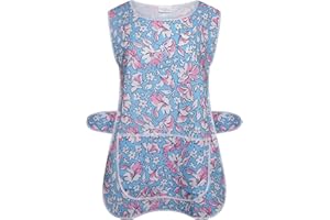 ACE ONLINE Ladies Womens Tabard Floral Home Work Tabards Overall Kitchen Cleaning Apron One Big Pocket