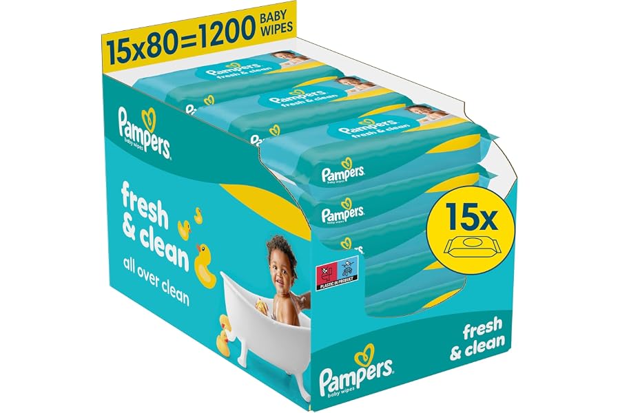 Pampers Fresh Clean Feuchttücher, 15x80 (1200 Stück) | zart duftende Reinigung auch für Hände & Gesicht