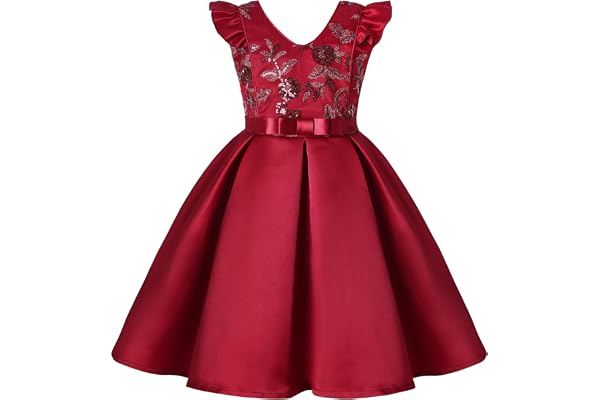 BUNNY LULU Robe pour Filles à épaule inclinée pour Demoiselle d'honneur, Princesse de Mariage, nœud d'anniversaire pour Enfants, soirée de Bal de fête de Boule