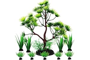 QUOZUO 10 decoraciones para peceras, accesorios para peceras, decoraciones de acuario, plantas verdes, árboles de plástico, decoraciones para peceras