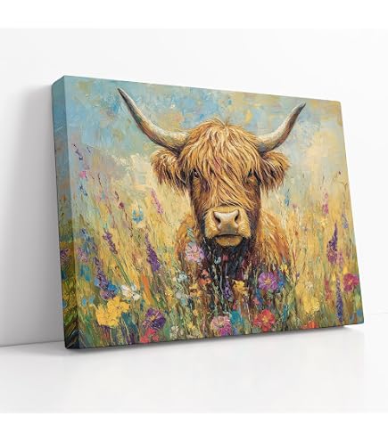 Artko Louise Luton - Stampa su tela di mucca delle Highland - Opera d'arte contemporanea a tema animale, 40 x 40 cm