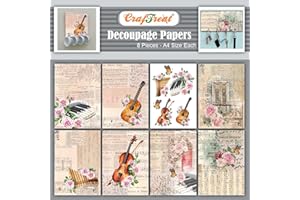 CrafTreat Reusable Decoupage Paper for Crafting-Music Speaks-Size:A4(8.3 X 11.7 Inch) 8-Pcs-Guitar Music Decoupage Paper Flowers-Floral Scrapbook Paper-Musical Themed Floral Pattern