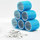 Croc 1214 Mega Size Curler 6 Piece + Hair Pliers 12 Piece Velcro - Adhesive Curler Blue