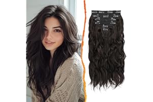 BARSDAR Clip en Extensiones de Cabello Marrón, 40cm Rizado Extensiones Clip de Pelo para Mujer 6 Piezas Ondulado Natural Sintético Postizo Cabello Extension - Marrón Oscuro