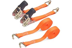 CQWLKEJ Ratchet Straps with Double Hooks 2 x 800 KG Break Strength Ratchet Straps - 6 M x 25 mm Tie Down Straps with Cam Buckle for Car Roof Rack/Surfboard Kayak/Vans/Motorcycle/Luggage（2 SETS）