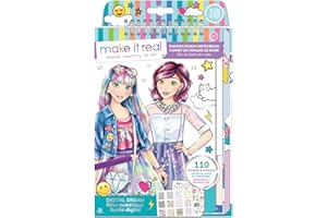 Make It Real – Fashion Design Sketchbook: Digital Dream. Inspirational Fashion Design Coloring Book for Girls. Includes Sketchbook, Stencils, Puffy Stickers, Foil Stickers, and Fashion Design Guide