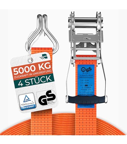 INTAKO Lashing Straps With Ratchet Truck Ergo 5000 Kg – Webbing 50 Mm – Lashing Strap Set, 2 Pieces Including 2 Pieces Edge Protection – Heavy Duty Ratchet Strap – Load Securing Set 5T - View #5