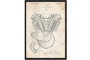 Plakat z opatentowanym silnikiem spalinowym Nacnic Harley Davidson. Arkusz ze starym patentem na rysunek w formacie A3 i vintage tło