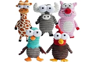 Nocciola 5 Packs Quietschendes Hundespielzeug, 5 Lustige Seltsame Quietschen für Verschiedene Tiere, Unzerstörbares Kuscheltier für Welpen, Plüsch-Spielzeug für Kleine, Große Hunde